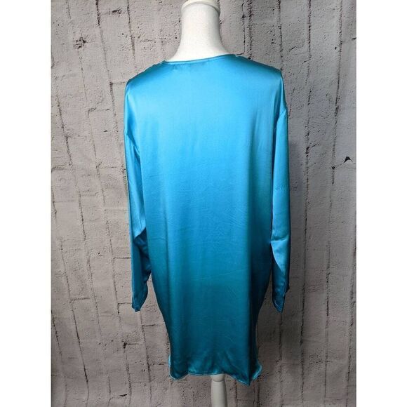 Victorias Secret Gold Label Sz L 100% Silk Button Night Shirt Gown Blue Vintage - Picture 5 of 8
